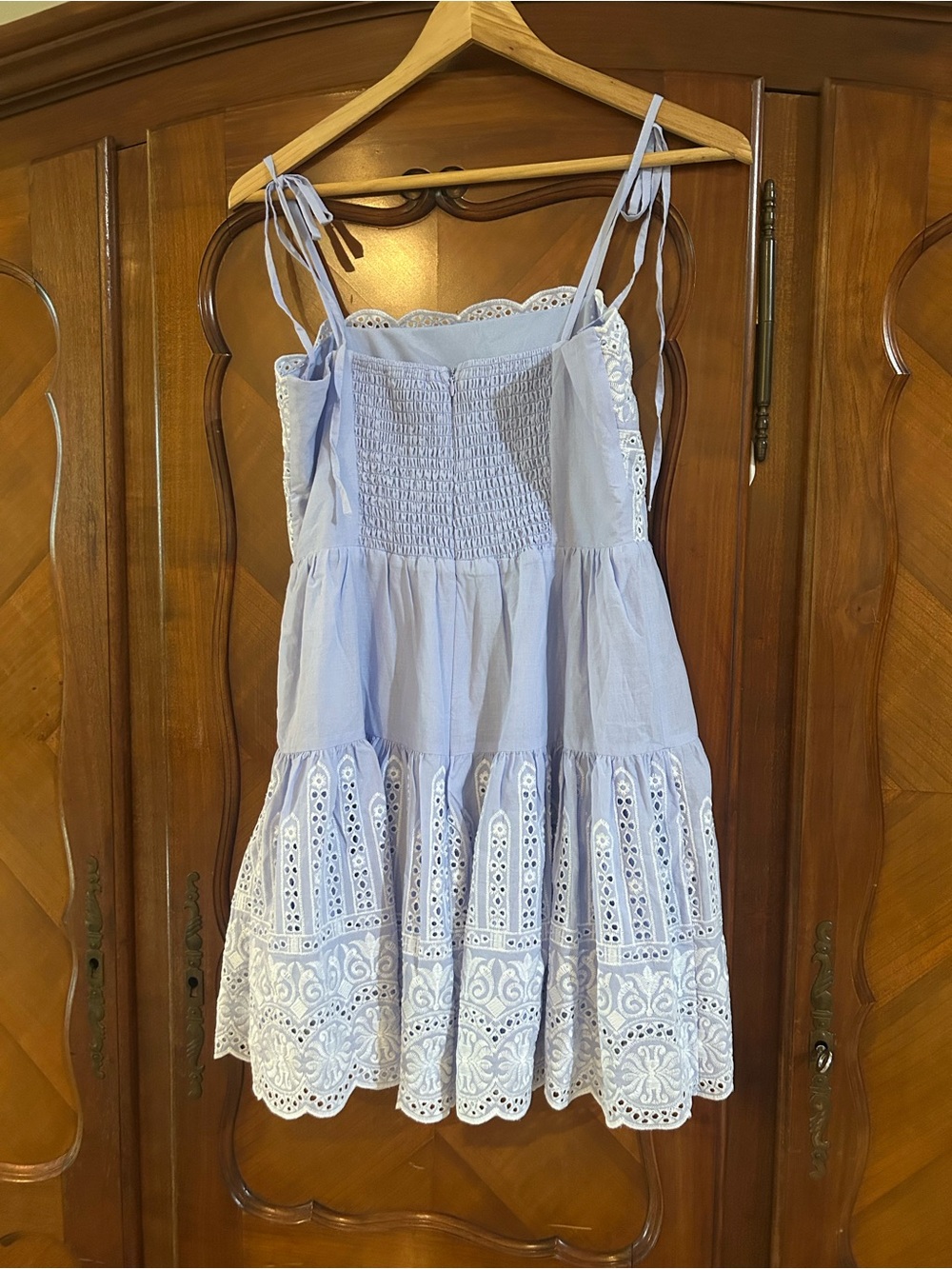 Baby Pink blue eyelet and embroidered dress size small #1140 - Picture 3 of 4
